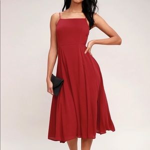 NWT Lulus Going Coastal Wine Red Midi Dress— size S